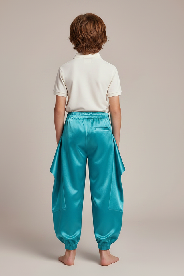 Pantalon À Pince Satiné Turquoise Ample Enfant Harem - Bleu - vue 2