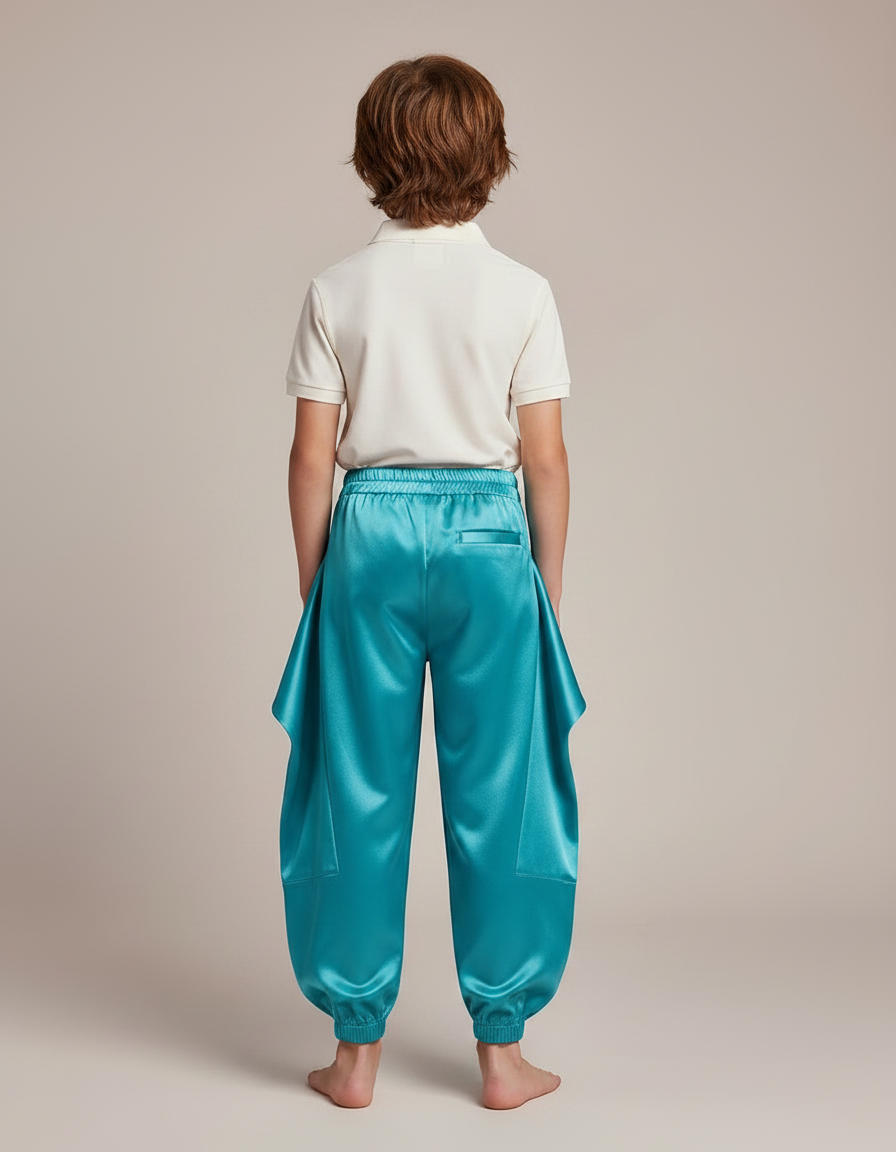 Pantalon À Pince Satiné Turquoise Ample Enfant Harem - Bleu - vue 2