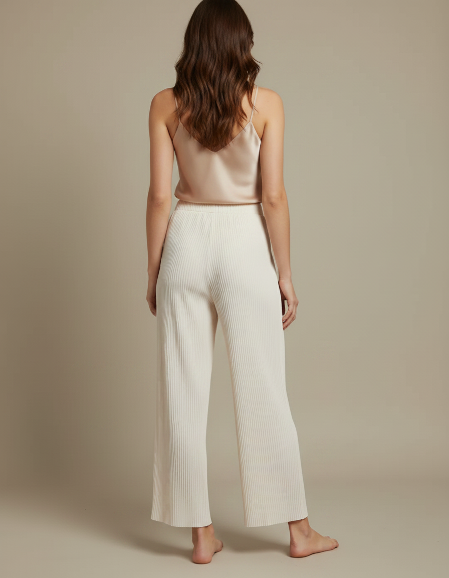 Pantalon À Pince Plissé Ample Beige Fluide Femme - Polyester - vue 2