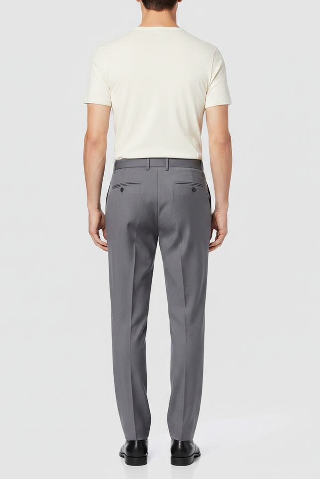 Pantalon À Pince Gris Élégant Slim Formel Homme - Gabardine - vue 2