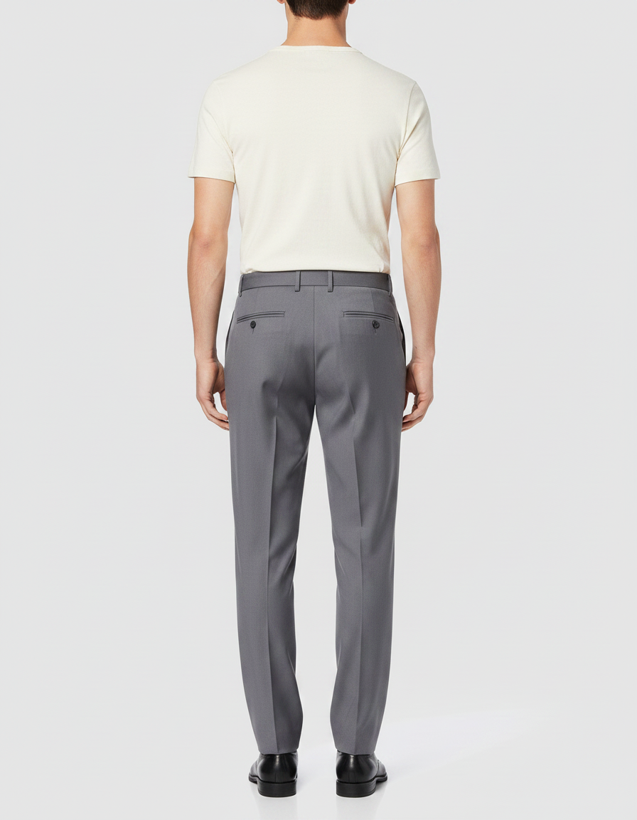Pantalon À Pince Gris Élégant Slim Formel Homme - Gabardine - vue 2