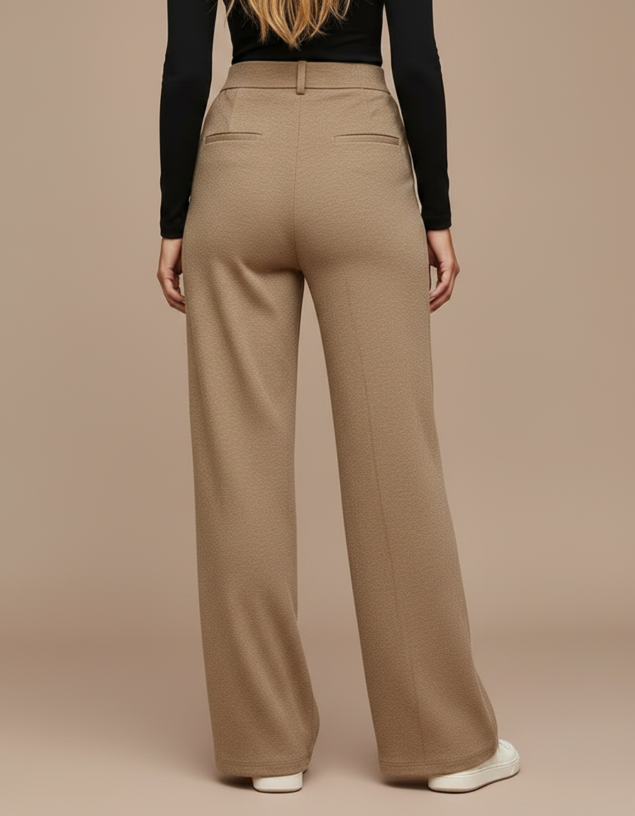 Pantalon À Pince Marron Ample Fluide Décontracté Femme - Camel Molleton - vue 2