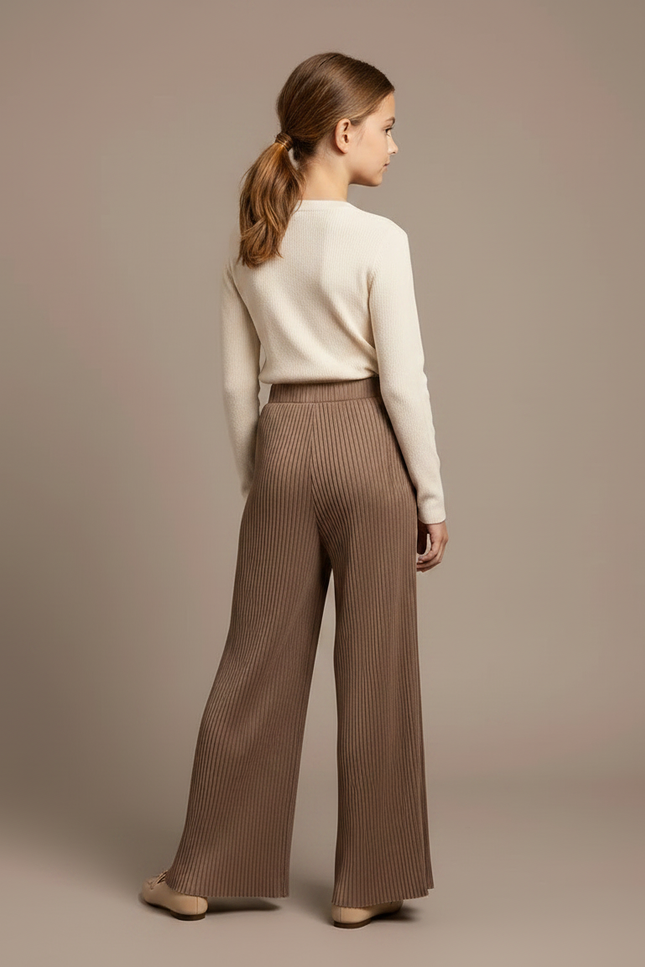 Pantalon À Pince Plissé Marron Ample Fluide Décontracté - Maille - vue 2