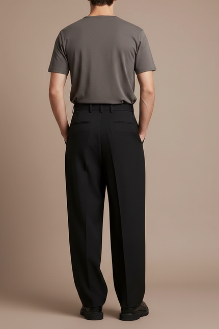 Pantalon À Pince Noir Ample Plissé Décontracté Homme - Gabardine - vue 2