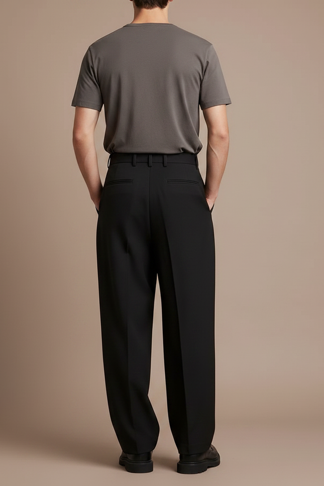 Pantalon À Pince Noir Ample Plissé Décontracté Homme - Gabardine - vue 2