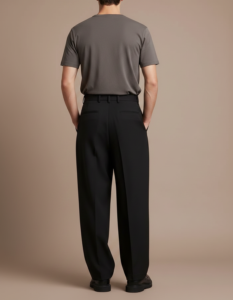 Pantalon À Pince Noir Ample Plissé Décontracté Homme - Gabardine - vue 2