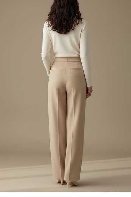 Pantalon À Pince Beige Ample Taille Haute Élégant - Laine - vue 2