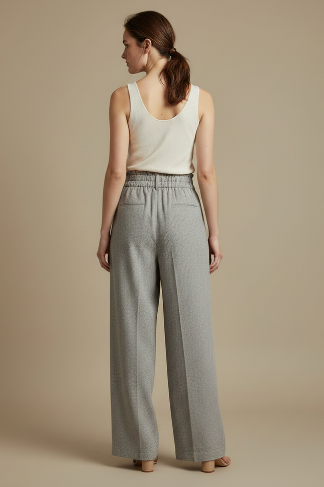 Pantalon À Pince Gris Chiné Fluide Taille Haute - Laine - vue 2