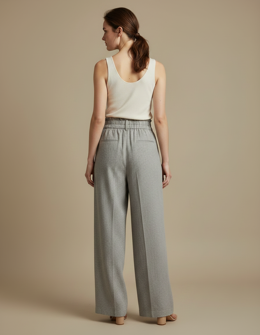 Pantalon À Pince Gris Chiné Fluide Taille Haute - Laine - vue 2