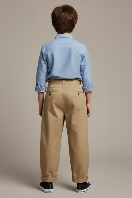 Pantalon À Pince Kaki Plissé Ample Décontracté Garçon - Toile - vue 2