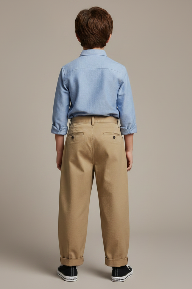 Pantalon À Pince Kaki Plissé Ample Décontracté Garçon - Toile - vue 2