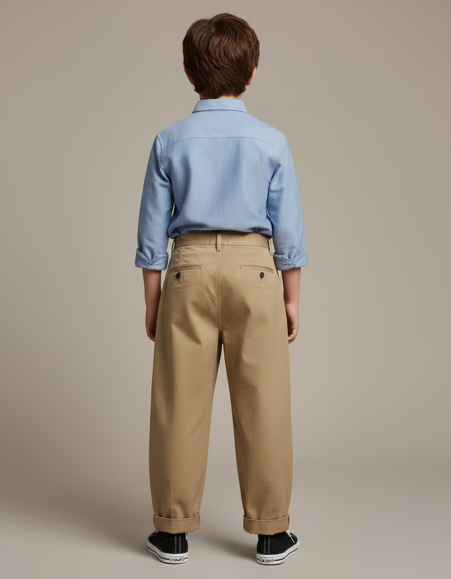 Pantalon À Pince Kaki Plissé Ample Décontracté Garçon - Toile - vue 2