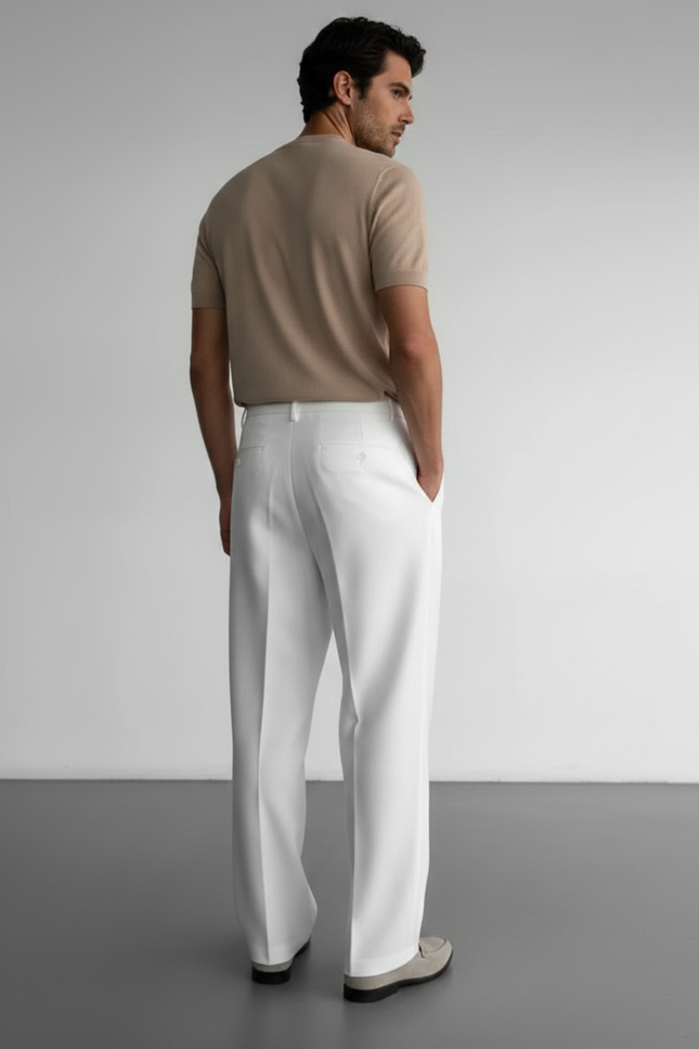 Pantalon À Pince Blanc Ample Plissé Élégant Homme - Polyester - vue 2