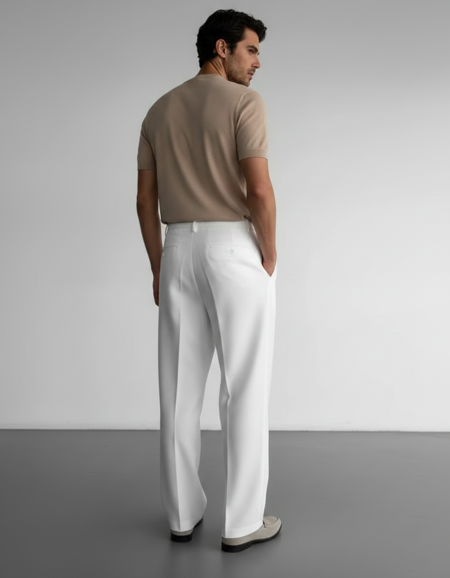 Pantalon À Pince Blanc Ample Plissé Élégant Homme - Polyester - vue 2