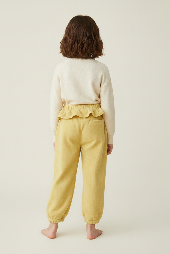 Pantalon À Pince Jaune Côtelé Cœurs Volants Enfant - Cordé - vue 2