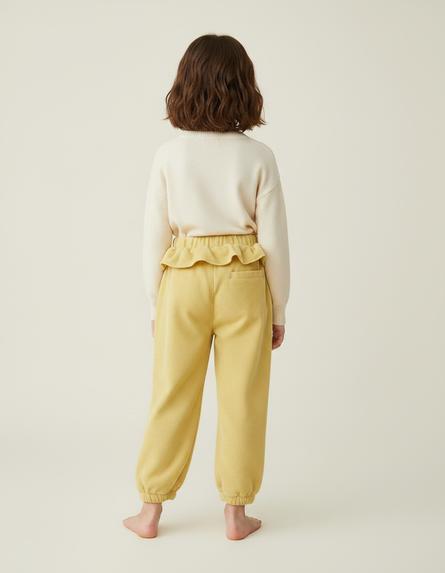 Pantalon À Pince Jaune Côtelé Cœurs Volants Enfant - Cordé - vue 2