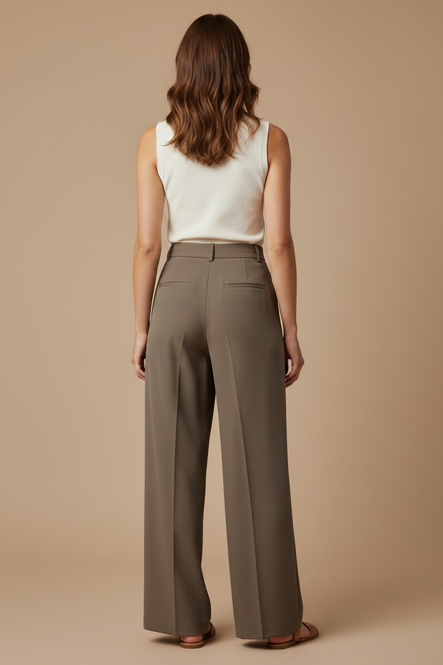 Pantalon À Pince Kaki Ample Plissé Fluide Élégant - Gabardine - vue 2