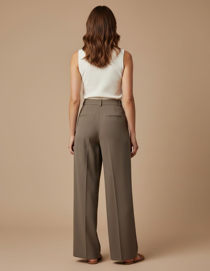 Pantalon À Pince Kaki Ample Plissé Fluide Élégant - Gabardine - vue 2