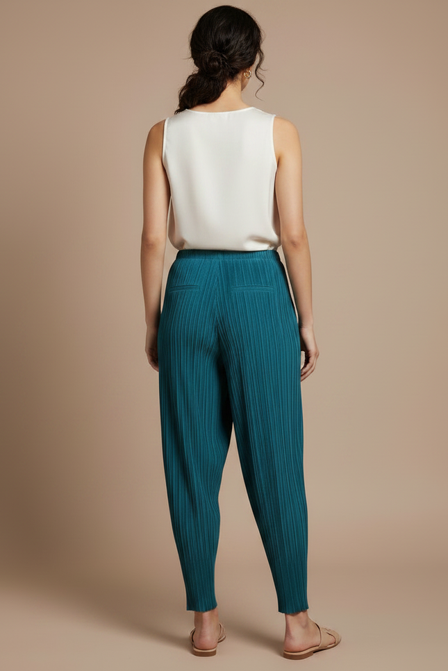 Pantalon À Pince Plissé Fluide Ample Vert Femme - Polyester - vue 2