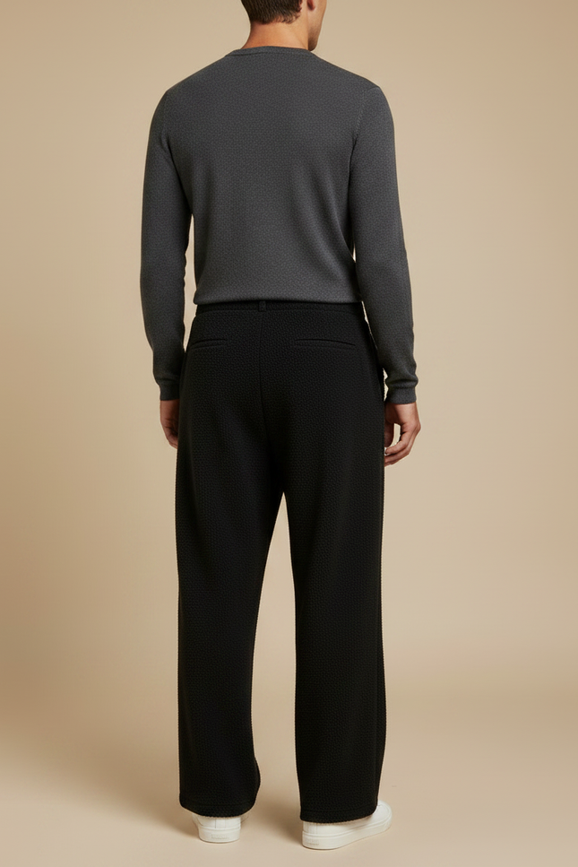 Pantalon À Pince Noir Texturé Ample Décontracté Homme - Maille - vue 2