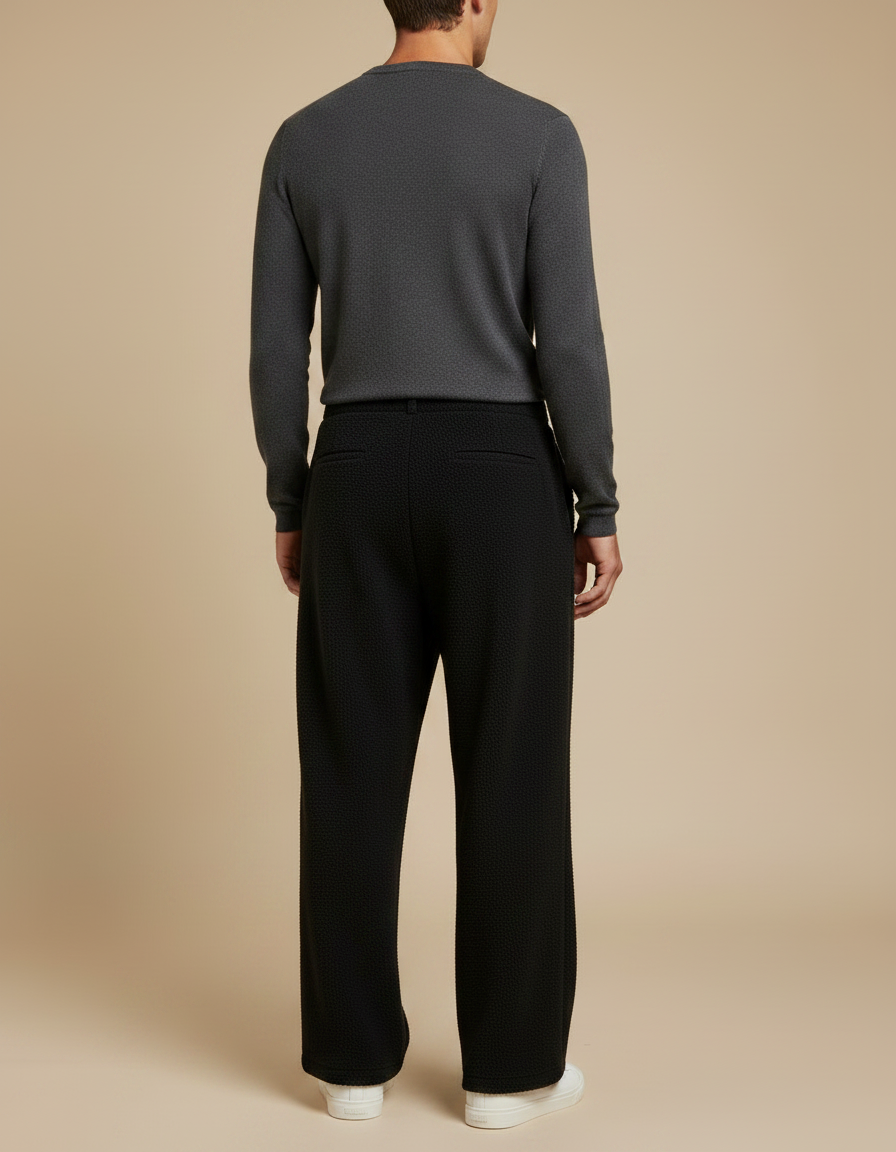 Pantalon À Pince Noir Texturé Ample Décontracté Homme - Maille - vue 2