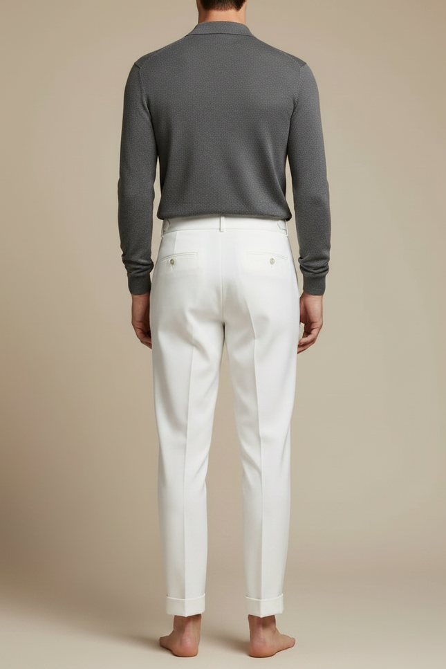 Pantalon À Pince Blanc Droit Taille Haute Élégant Homme - Gabardine - vue 2