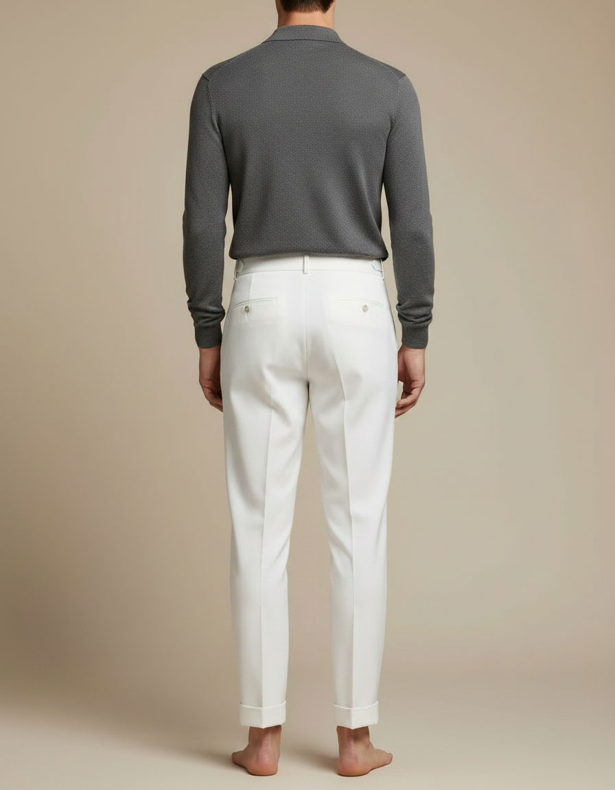 Pantalon À Pince Blanc Droit Taille Haute Élégant Homme - Gabardine - vue 2