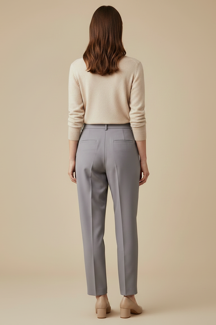 Pantalon À Pince Gris Élégant Droit Fluide Femme - Gabardine - vue 2