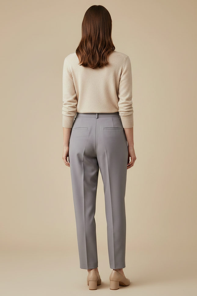Pantalon À Pince Gris Élégant Droit Fluide Femme - Gabardine - vue 2