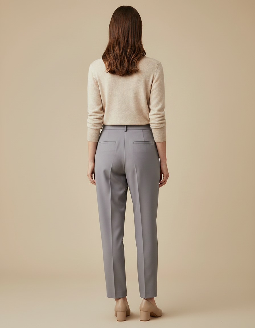 Pantalon À Pince Gris Élégant Droit Fluide Femme - Gabardine - vue 2