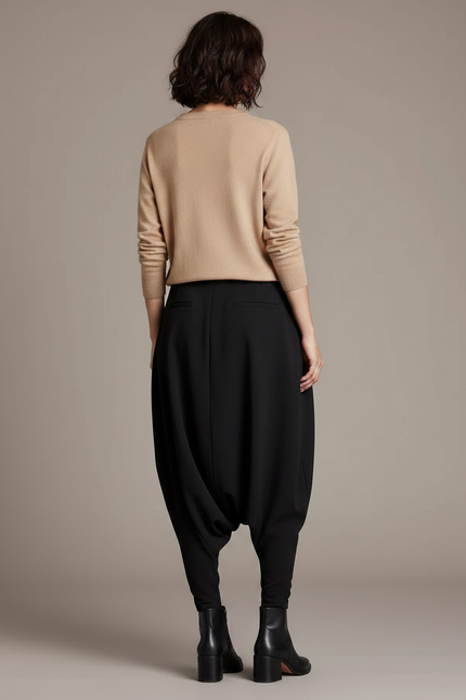 Pantalon À Pince Noir Ample Fluide Décontracté Femme - Polyester - vue 2