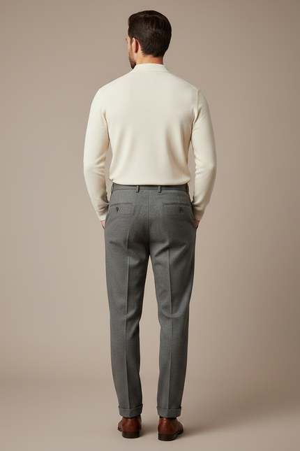 Pantalon À Pince Gris Laine Plissé Homme Élégant - vue 2