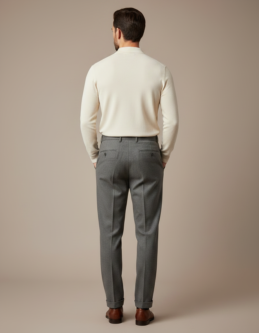 Pantalon À Pince Gris Laine Plissé Homme Élégant - vue 2