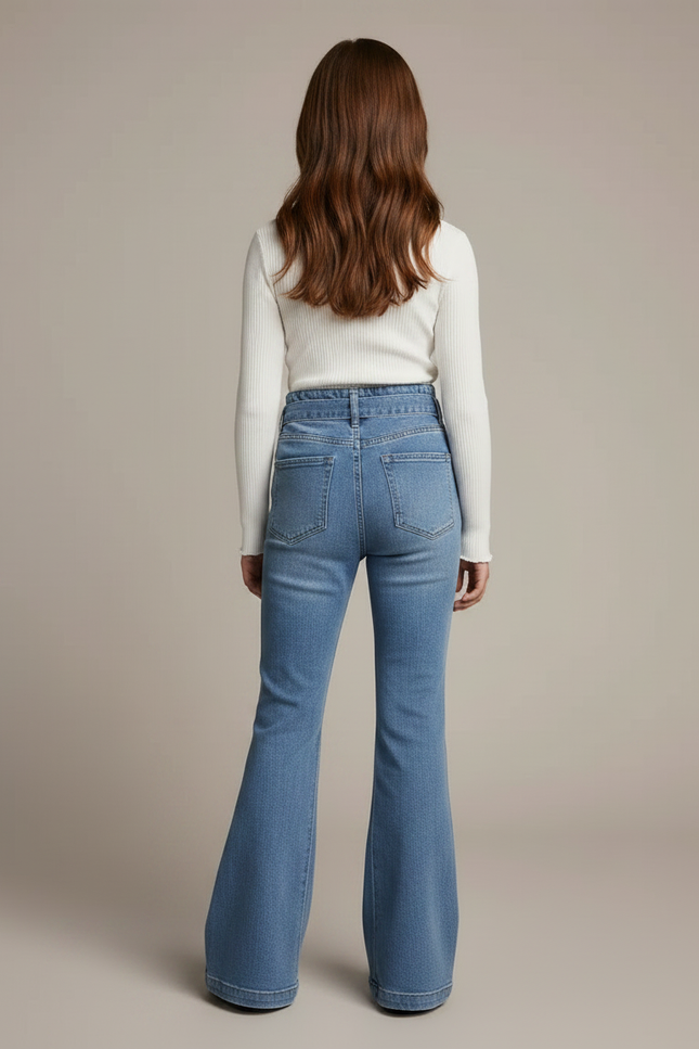 Pantalon À Pince Bleu Jean Flared Paperbag Enfant - vue 2