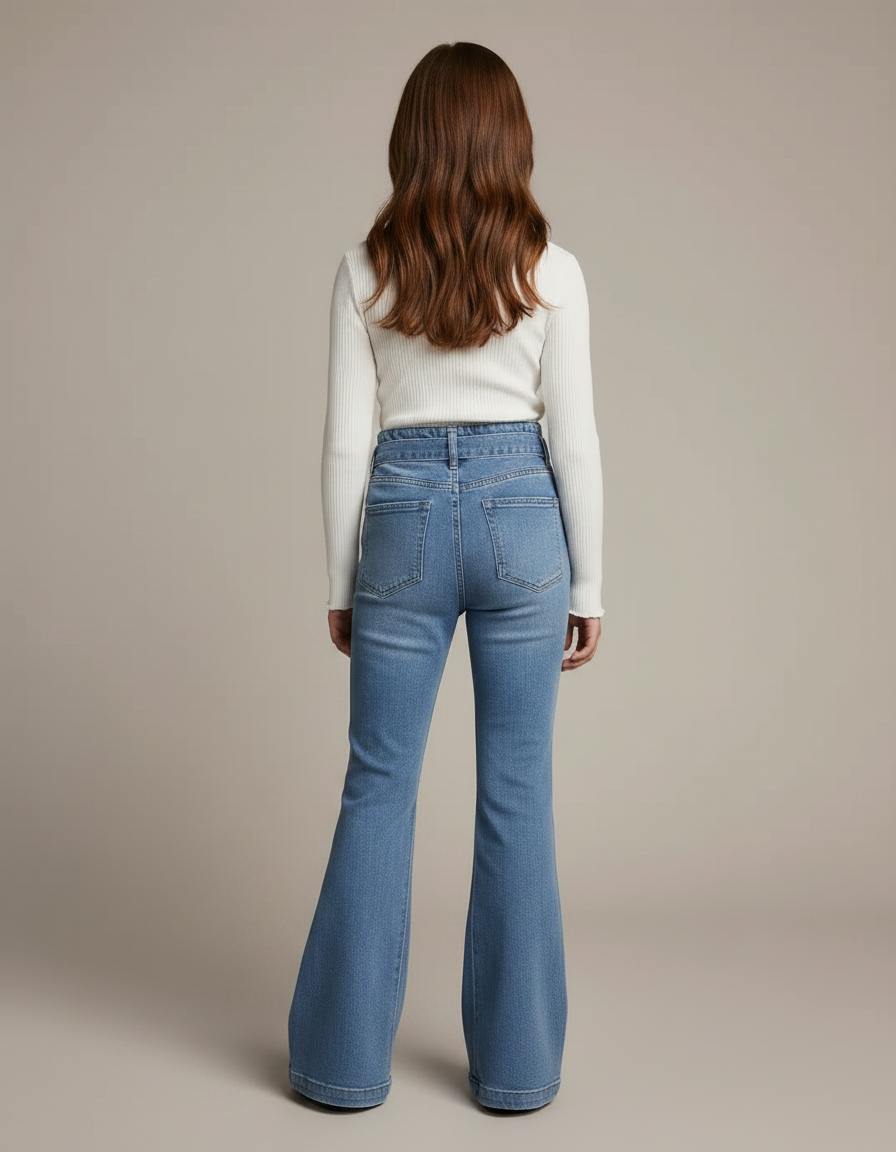 Pantalon À Pince Bleu Jean Flared Paperbag Enfant - vue 2