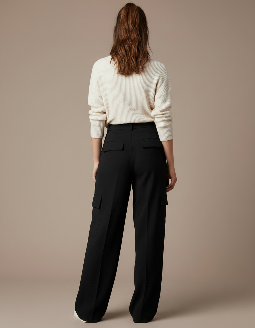 Pantalon À Pince Noir Ample Cargo Décontracté Femme - Polyester - vue 2