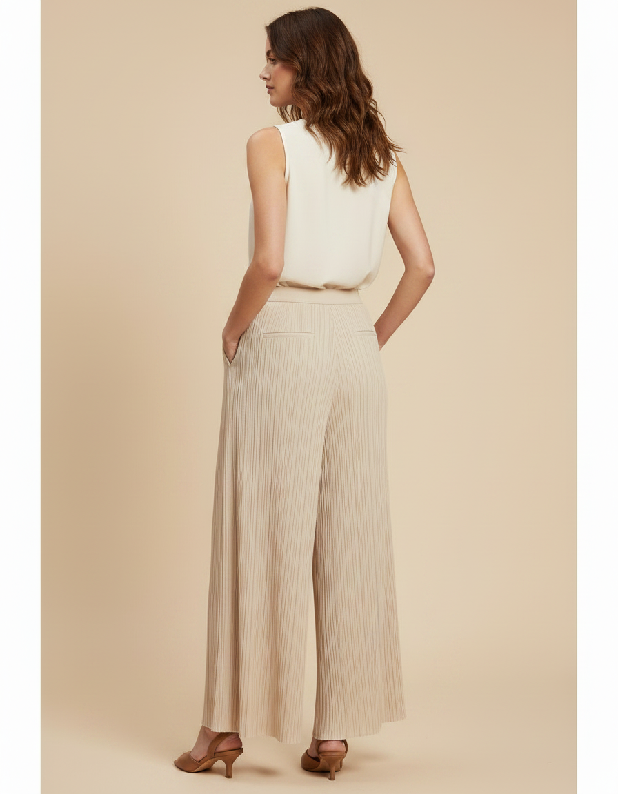 Pantalon À Pince Plissé Ample Beige Fluide Chic - Polyester - vue 2