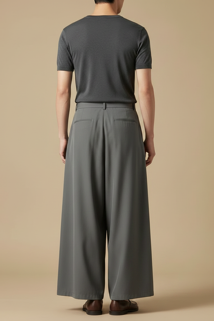 Pantalon À Pince Gris Ample Plissé Fluide Homme - Polyester - vue 2