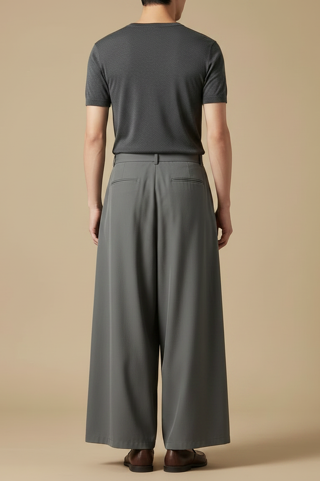 Pantalon À Pince Gris Ample Plissé Fluide Homme - Polyester - vue 2
