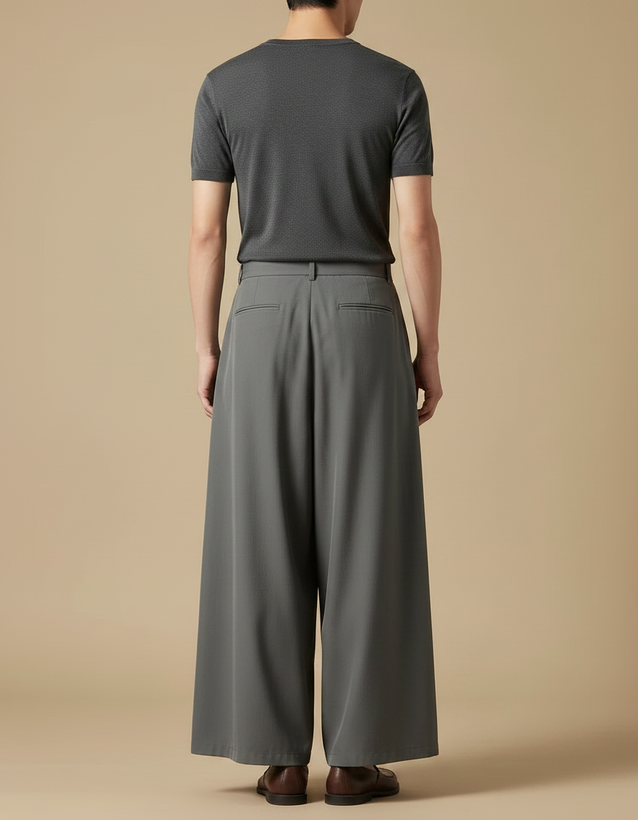 Pantalon À Pince Gris Ample Plissé Fluide Homme - Polyester - vue 2