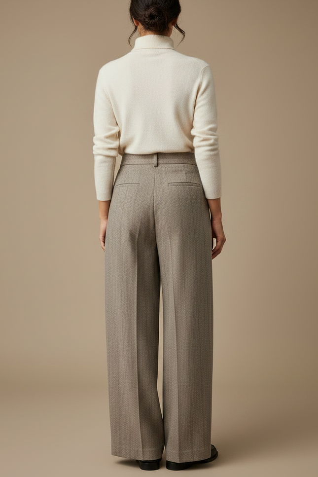 Pantalon À Pince Laine Chevron Plissé Large Rétro - Gris - vue 2