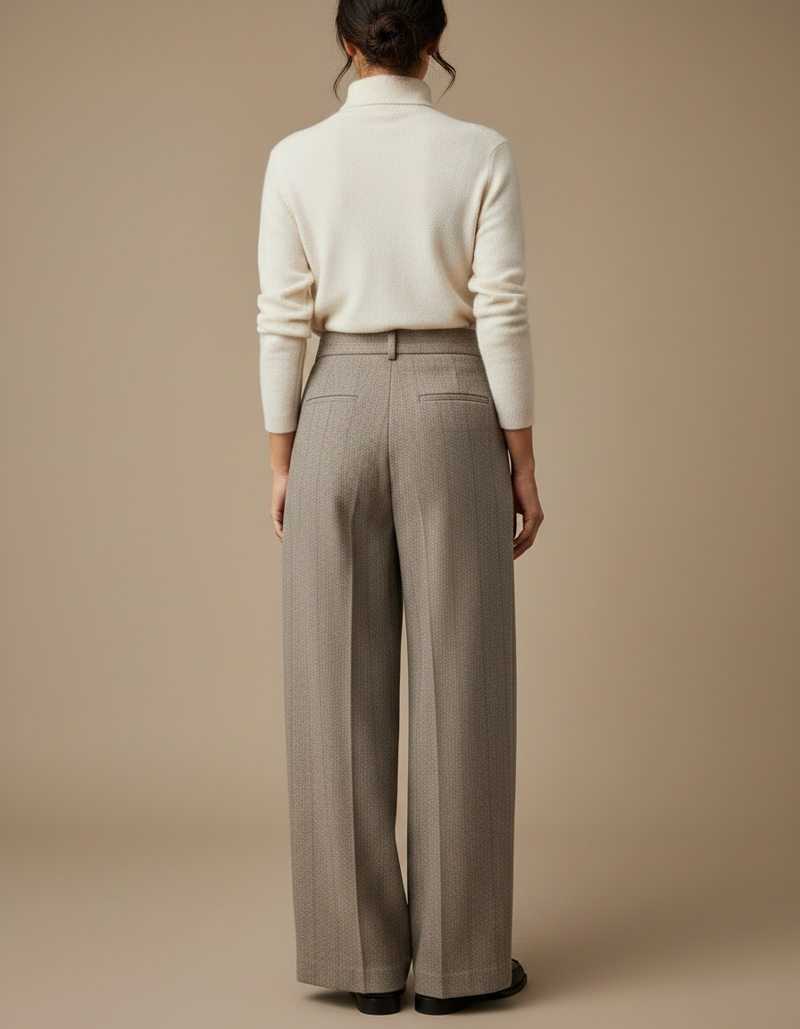 Pantalon À Pince Laine Chevron Plissé Large Rétro - Gris - vue 2