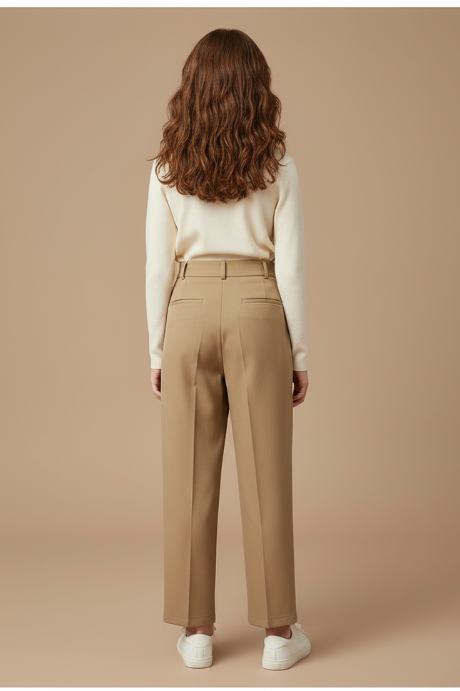 Pantalon À Pince Marron Ample Taille Haute Enfant - Camel Gabardine - vue 2