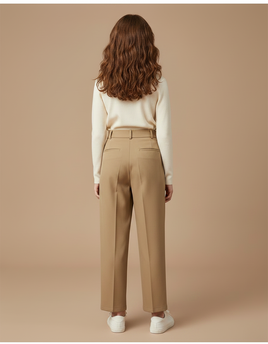 Pantalon À Pince Marron Ample Taille Haute Enfant - Camel Gabardine - vue 2