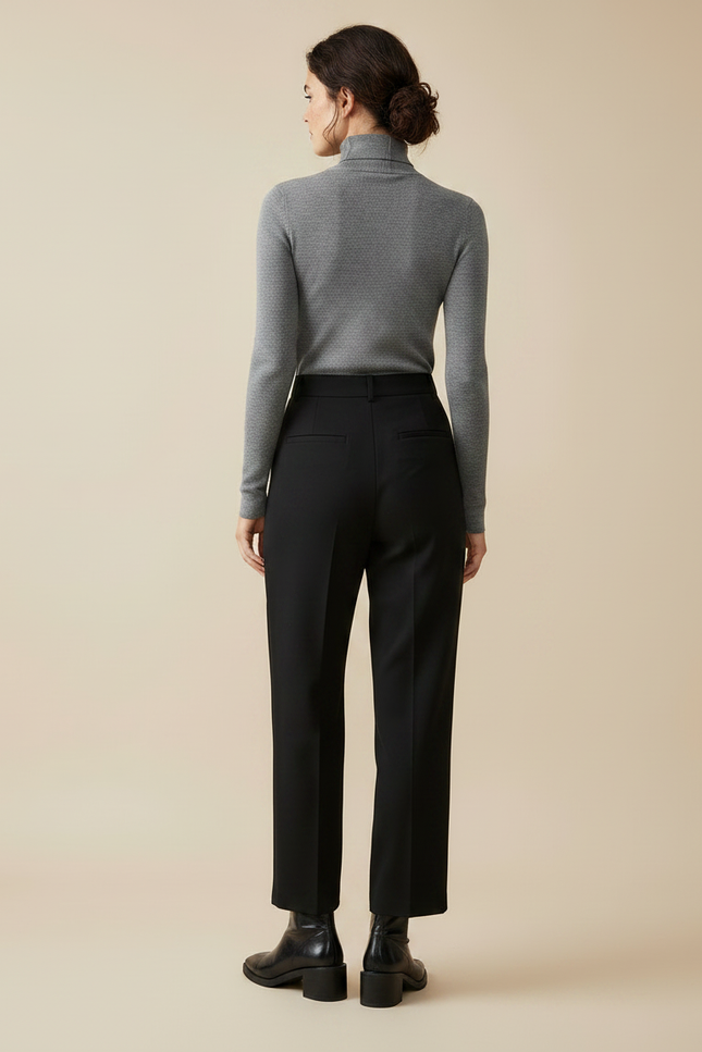 Pantalon À Pince Noir Plissé Tapered Femme Élégant - Gabardine - vue 2