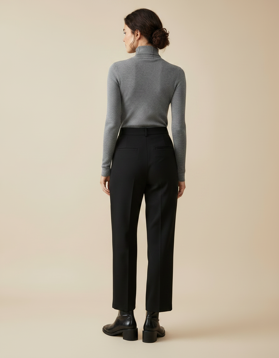 Pantalon À Pince Noir Plissé Tapered Femme Élégant - Gabardine - vue 2