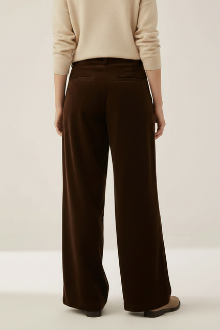 Pantalon À Pince Marron Côtelé Ample Taille Haute Femme - Cordé - vue 2
