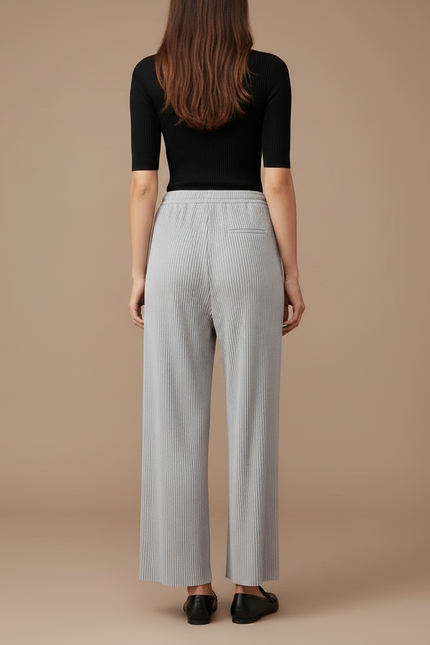 Pantalon À Pince Gris Plissé Ample Fluide Décontracté - Maille - vue 2