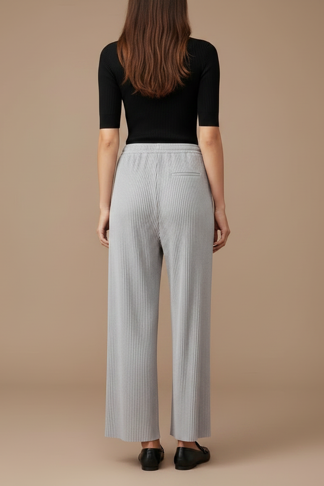 Pantalon À Pince Gris Plissé Ample Fluide Décontracté - Maille - vue 2