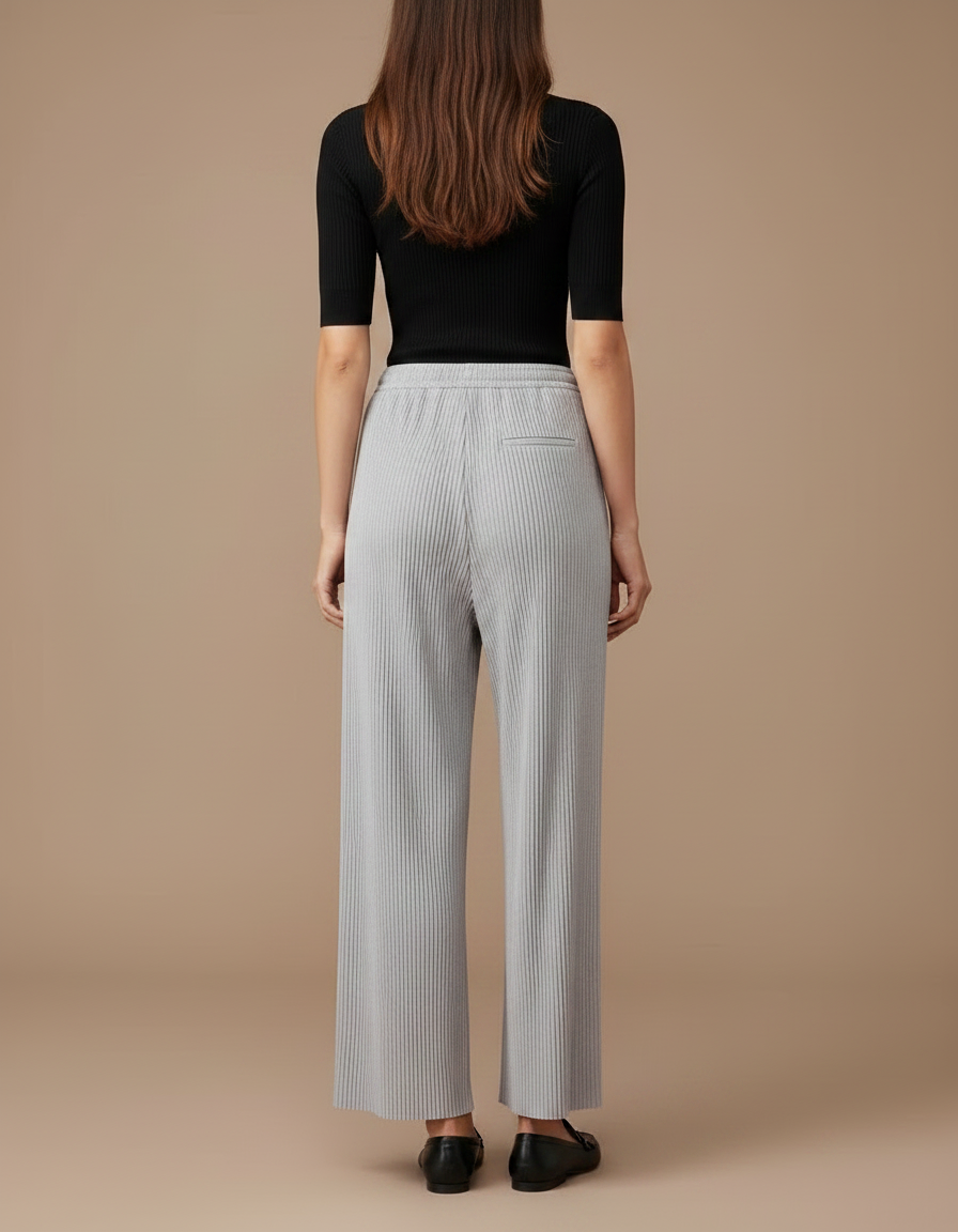 Pantalon À Pince Gris Plissé Ample Fluide Décontracté - Maille - vue 2